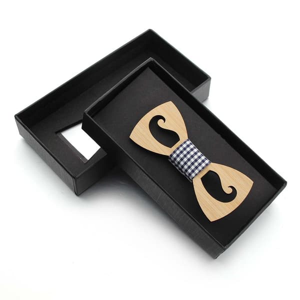 2 kpl Classic Maple Wood Bow Tie Openwork Mustache Ecolo Blac