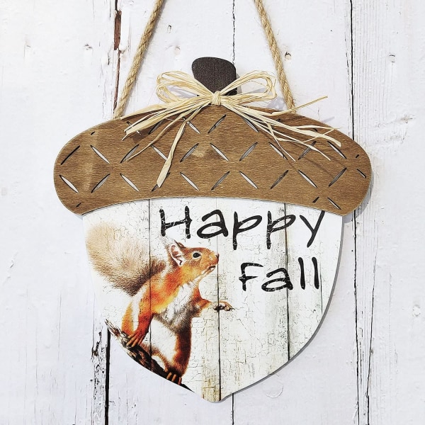 Happy Fall Sign Træ Efterår Høst Ornamenter Veranda Forreste Dør H