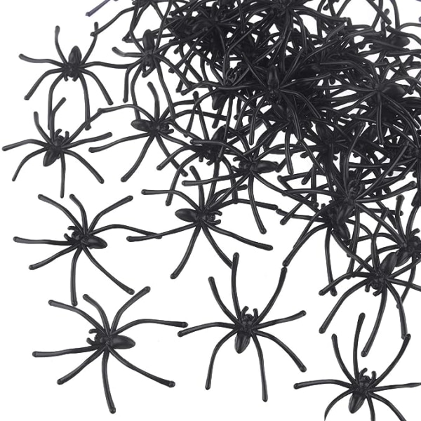 60 stk. Halloween falske edderkopper i plast, mini edderkopper, realistiske