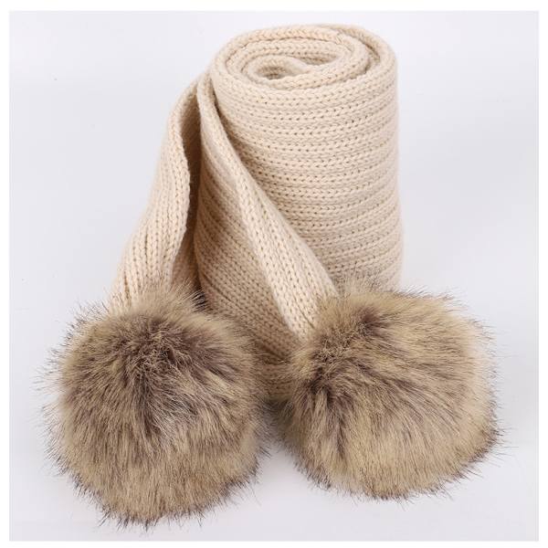 Hatt og skjerfsett for barn, vinterstrikket lue og langt skjerfsett med kunstig pels pom poms - Khaki