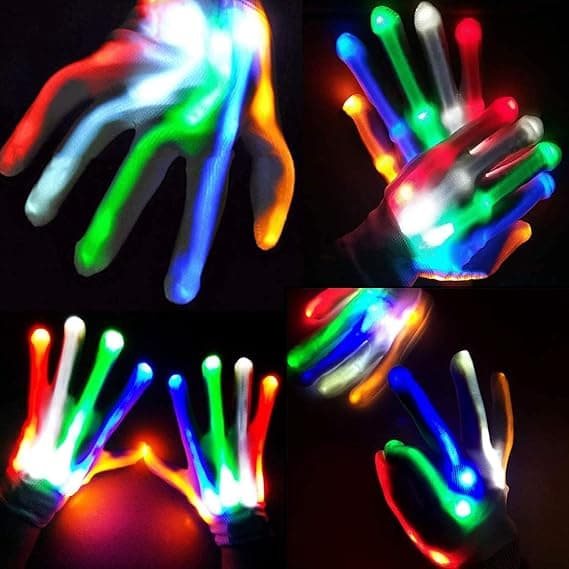 2 par LED Skelet Handsker, Farverige Lysende Handsker Halloween