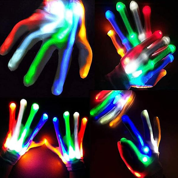 2 par LED-skjeletthansker, fargerike lyshansker Halloween