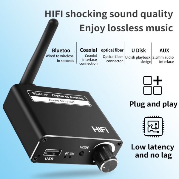 D18 Bluetooth 5.0-mottagare digital till analog digital ljudkonverter