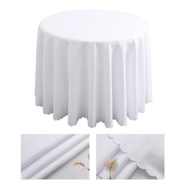 Round Polyester Tablecloth, Machine Washable - White