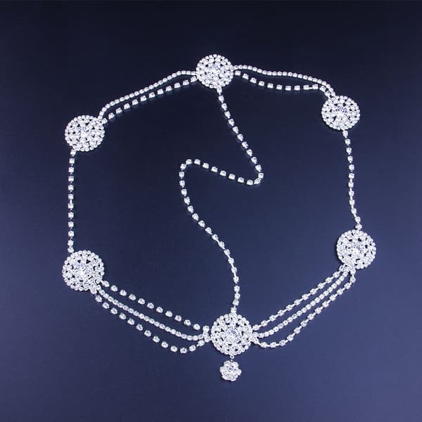 Crystal Hovedkæde Sølv Gypsy Kvast Hårkæde Rhinestone Bri