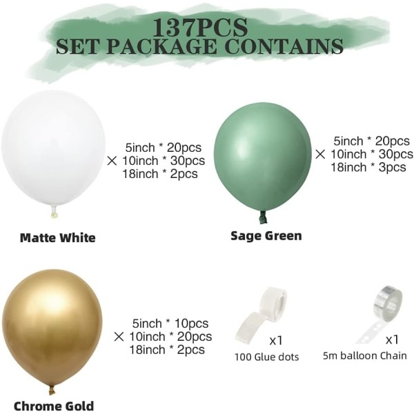 Ballonbue Kit 137stk Ballon Garland Kit Latex Balloner (Oliv