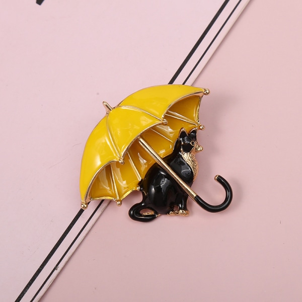 Söt katt under paraplybroscher för kvinnor Emalj Djurfest B