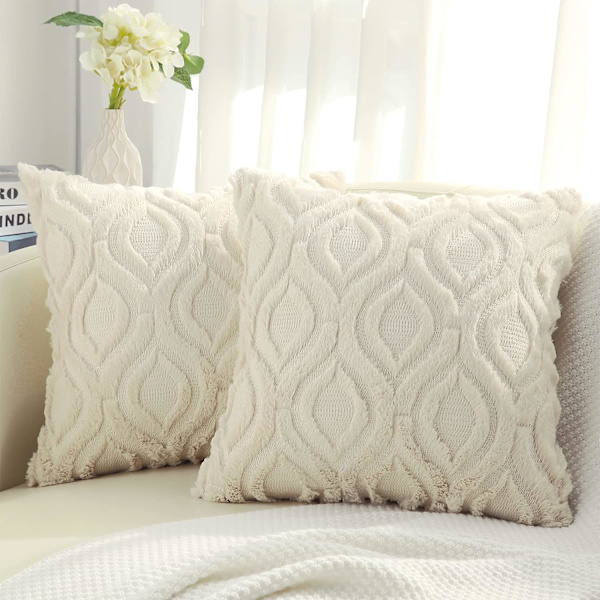 Dekorative putetrekk 18x18, myk plysj faux ull sofa pute