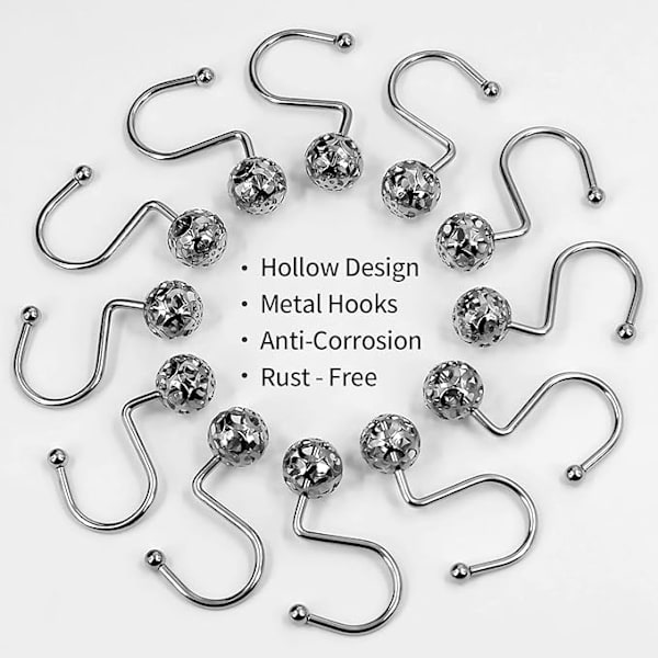 Silver Metal Duschdraperi Krokar Ringar, Krom Metall Dusch Hoo