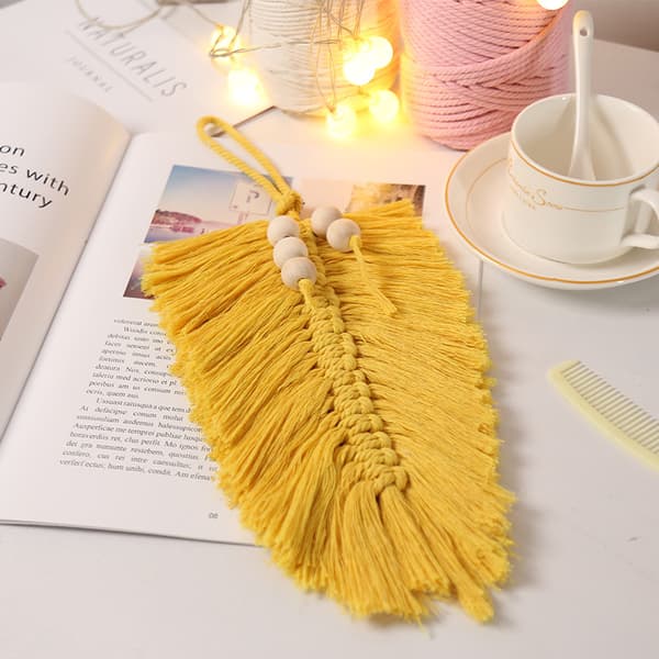 DIY Drømmende Makrame Veggdekor, Boho Hengefjær Blad, Ye