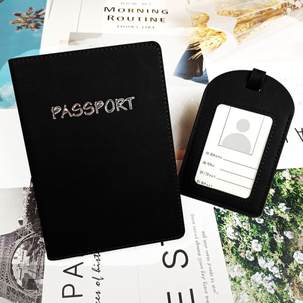 2-pack Passportskydd och Vaccinationskortfodral i PU-läder, Plånbok för Pass och Vaccinationskort, Skyddande Fack, Resepassplånböcker för Kvinnor & Män - svart
