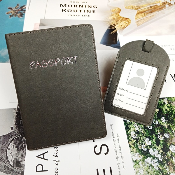 2-pack Passportskydd och Vaccinationskortfodral i PU-läder, Plånbok för Pass och Vaccinationskort, Skyddande Fack, Resepassplånböcker för Kvinnor & Män - grå