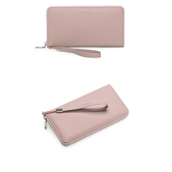 Damepung RFID Blokerende Læder Zip Around Pung Stor Kapacitet Lang Pung Kreditkort Clutch Wristlet - Pink