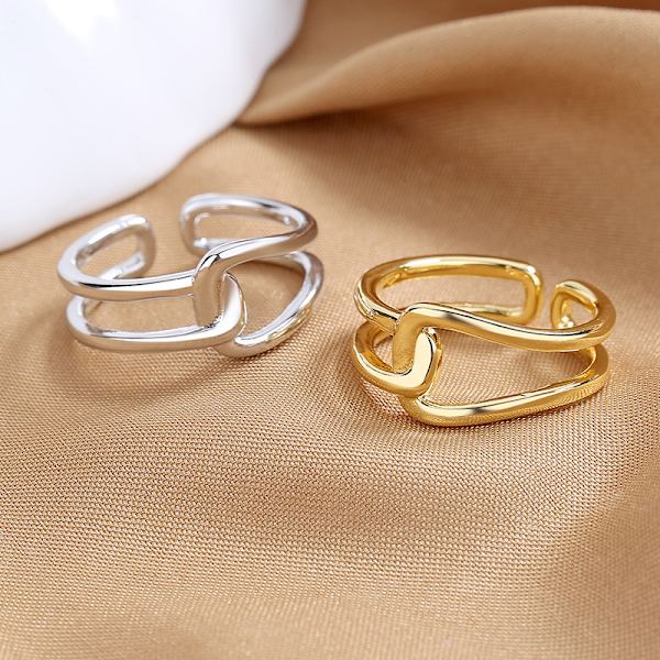 Enkelbandsring Öppen Ring Justerbar Bred Band Linjeringar (Guld