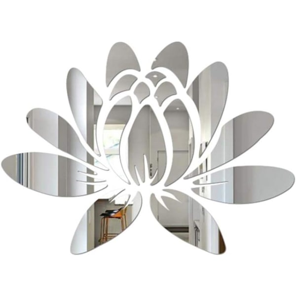 3D (Sølv) Lotus Akryl Aftagelig Spejl Vægklistermærke Øko-venlig