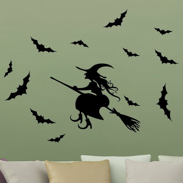 Halloween-noita ja pelottava lepakko irrotettava vinyyli seinätarra seinätaide