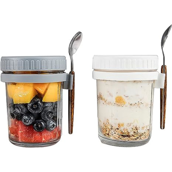 Yön yli kaurahiutaleastia kannella ja lusikalla, suuri ilmatiivis 10oz