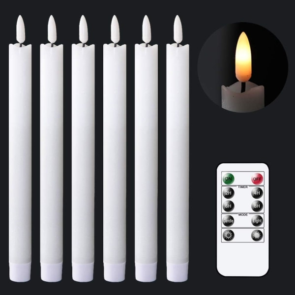 Flickering Flameless Ivory Taper Candles with 10 Key Remote