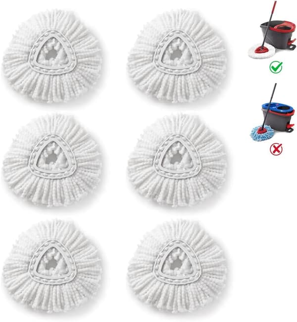 Pakke med 6 enkle rengjøring mikrofiber spin mopp erstatningshode Ref