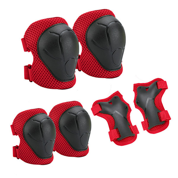 Barn Skyddsutrustning Set Knäskydd för Barn 3-14 År (6PCS) Red