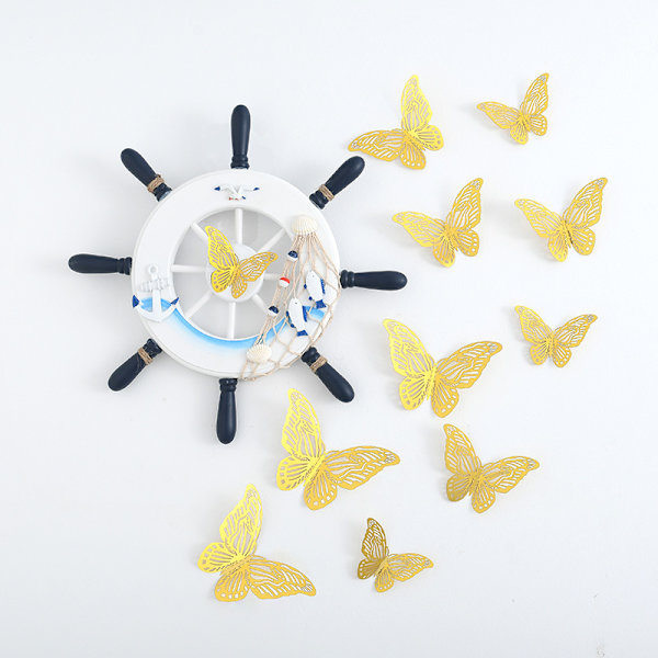 3D Butterfly Wall Sticker Set, (Gull) Størrelse L 3D Veggdekor for H