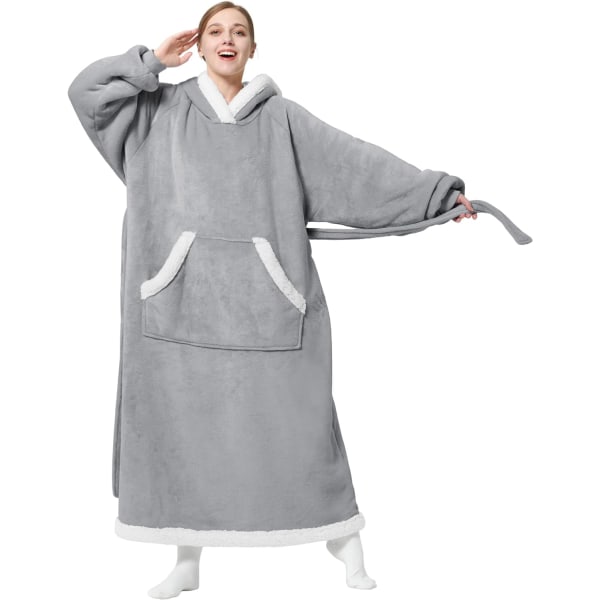 Oversized bærbar tæppehættetrøje, Sherpa fleece lang sweatshirt