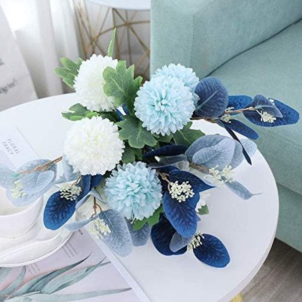 Kunstige blomster med vase, falske hortensia blomsteroppsatser