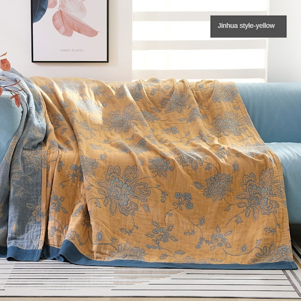 5 lag bomuldsgaze super blødt boheme åndbart sengedækken Yellow 200*230cm