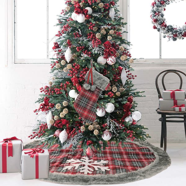 Julepynt snefnug plaid kunstig uld wrap træ