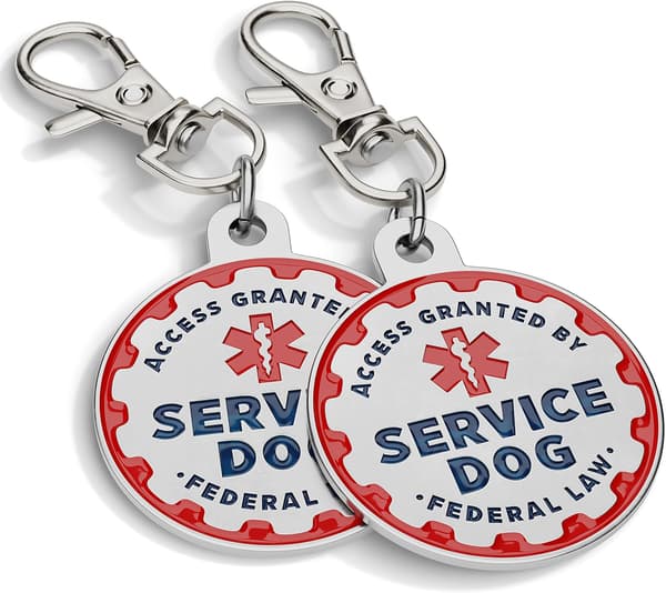 Servicehundbricka, 2-pack: Metalliska ID-brickor för tjänstedjur, e