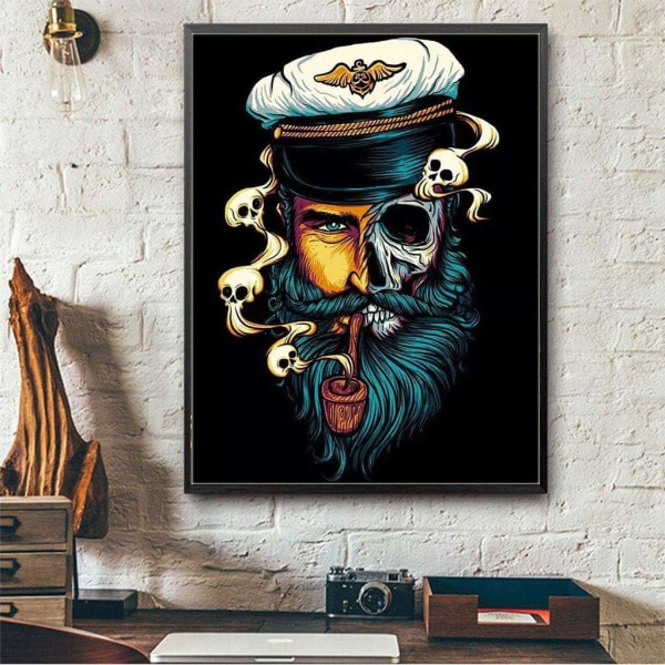 Aikuisten timanttimaalaussetti Skull Captain DIY 5D pyöreä täysi Diamo
