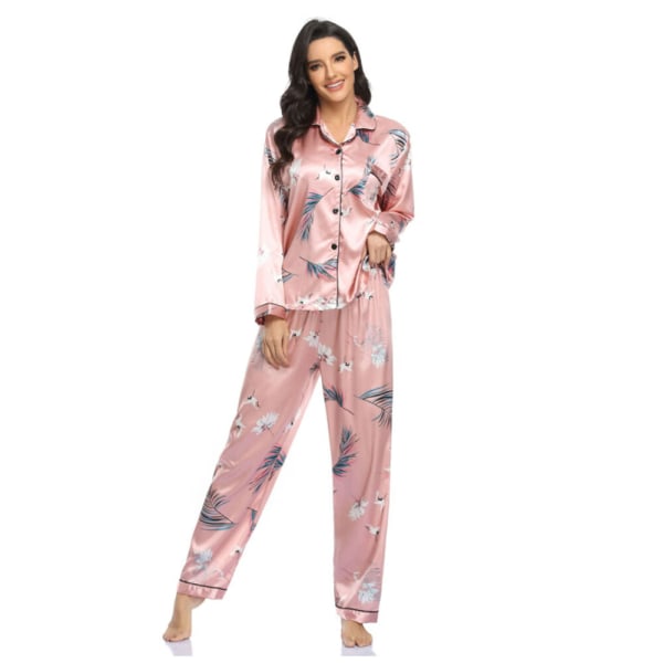 Mysig tvådelad stretch satin vinterpyjamas (M)