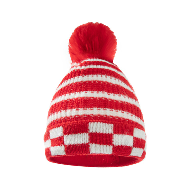 Pälsboll stickad mössa damer höst och vinter randig varm mössa (