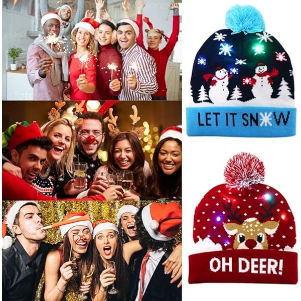 LED julmössa, Unisex Luminous Christmas Hat Stickad mössa Hol