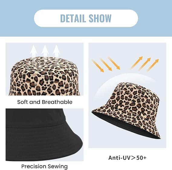 Vendbar Leopard Spandau Hat Bomuld Fiskerhat Foldbar Chee