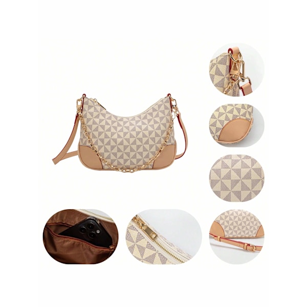 Handväska i läder för kvinnor, axelväska för kvinnor, crossbody-väska för kvinnor, axelväska med armhåla med förlängd justerbar axelrem - beige beige
