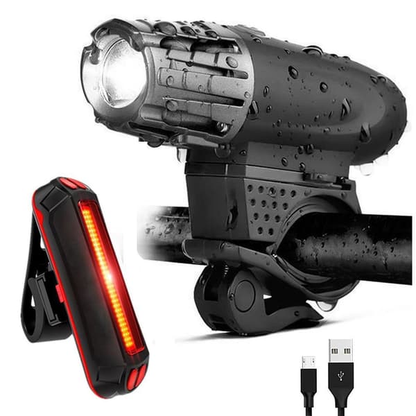 Ny 2256 cykellys USB genopladelig forlygte baglygte advarsel