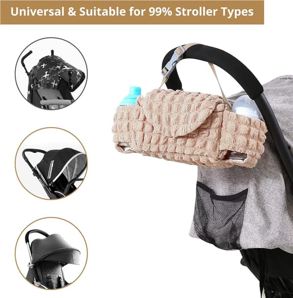 Håndveske med koppholder, universell for de fleste barnevogner, sofaer, Wi
