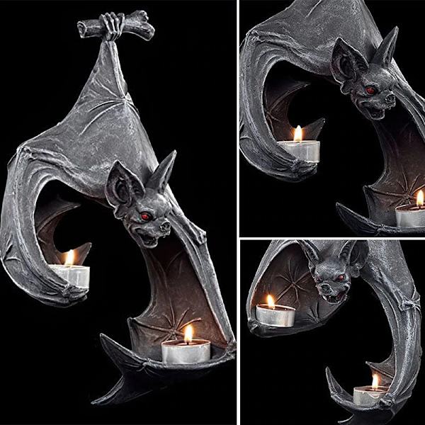 Fladdermus Vägg Tealight Hållare Halloween Ljusstake Fladdermus Staty Trädgård