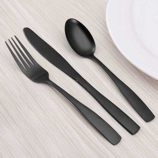 Mat Sort Sølvtøjssæt, Satin Finish 5 Dele Rustfrit Stål