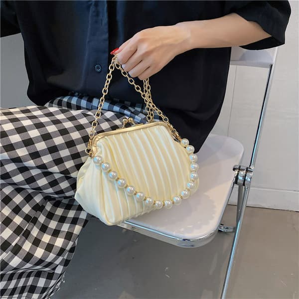 Shell Bag Small Totes med perle håndtak PU lær veske for kvinner
