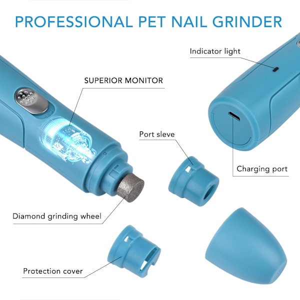 Elektrisk kloslipmaskin för husdjur, nagelklippare, verktygssats, USB, hund och katt