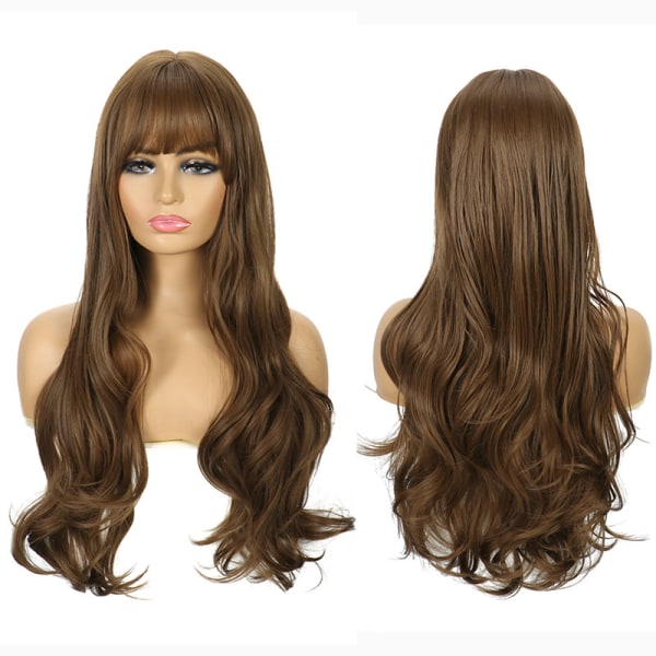 70cm long wig, rose gold with bangs, long natural waves, heat re