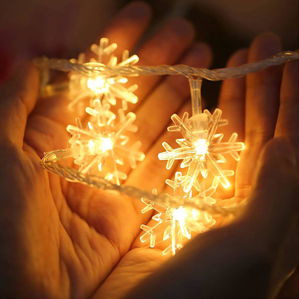 Julelys med snøfnugg, 20 fot 40 LED-lys med snøfnugg