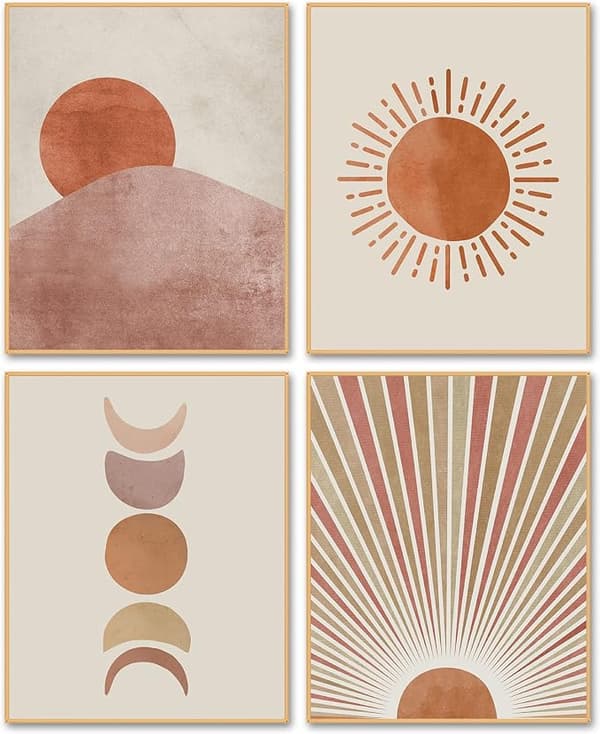 Boho Decor Sunrise Wall Art - Sol och månfaser Abstrakt