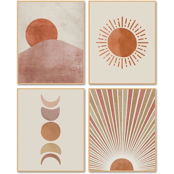 Boho Decor Sunrise Wall Art - Sun and Moon Phases Prints Abstrac