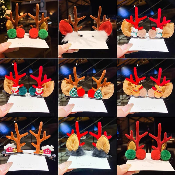 Christmas Hair Clips - 9 Pairs Cute Antler Reindeer Ears Hair Ac