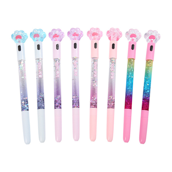 8 søde kuglepenne Kawaii sjove kuglepenne, 0,5 mm glødende katteklo lysende kuglepen