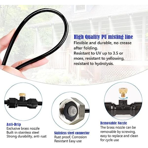 15M Misting System, Patio Mist Maker Cooling Misting System