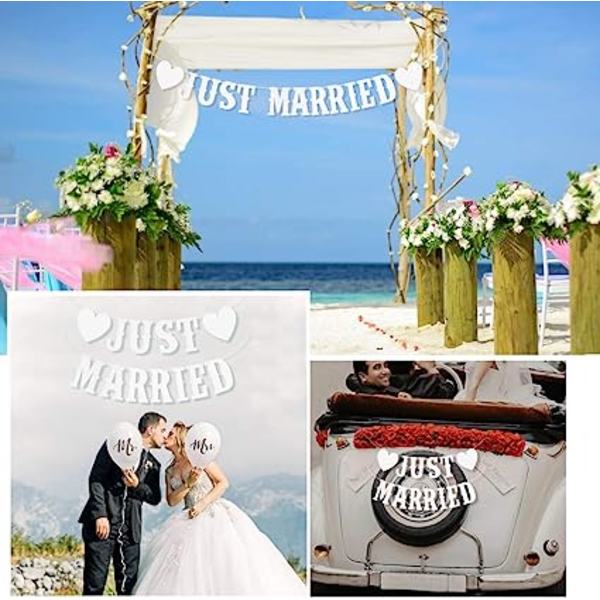 Bröllopsbanderoll med texten \"Just Married\"